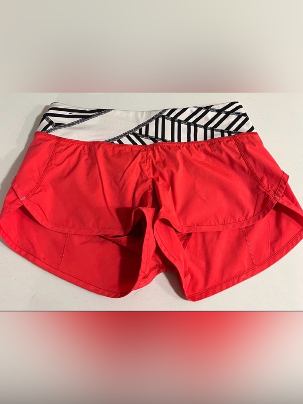 Women’s Red Athletic Shorts with Striped Waistband